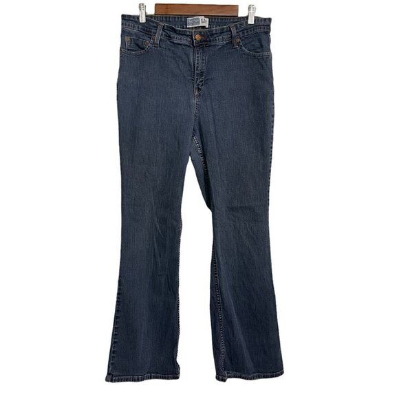 Levi's Women's Dark Wash Blue At Waist Bootcut Stretch Jeans Size 16 Misses - Picture 1 of 8